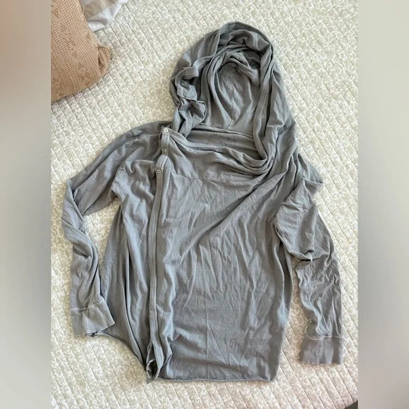 Free People Bond Cardigan Oversized Drape Wrap Hooded Sweater | Gray | Size M - Picture 11 of 15